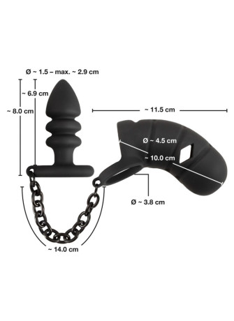 Cock cage with butt plug